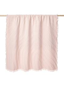 Koc z bawełny z frędzlami Wavery, 100% bawełna, Jasny różowy, S 130 x D 170 cm