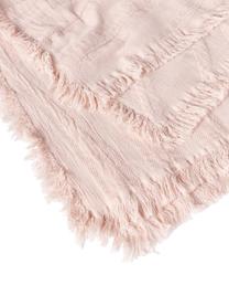 Plaid en coton texturé à franges Wavery, 100 % coton, Rose pâle, larg. 130 x long. 170 cm