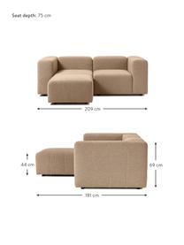 Modulares Bouclé-Sofa Lena (3-Sitzer) mit Hocker, Bezug: Bouclé (93 % Polyester, 6, Gestell: Kiefernholz, Schichtholz,, Füße: Kunststoff, Bouclé Sandfarben, B 209 x T 181 cm