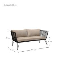 Garten-Loungesofa Mundo mit Kunststoff-Geflecht (2-Sitzer), Gestell: Metall, pulverbeschichtet, Sitzfläche: Polyethylen, Bezug: Polyester, Beige, B 175 x T 74 cm