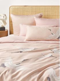 Baumwollsatin-Bettdeckenbezug Yuma mit Kranichmotiv in Rosa, Webart: Satin Fadendichte 210 TC,, Rosa, Weiß, Grau, B 200 x L 200 cm