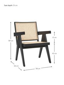 Lounge fauteuil Sissi met Weens vlechtwerk, Frame: massief gelakt beukenhout, Zitvlak: rotan, Rotan, beukenhout zwart gelakt, B 58 x D 66 cm
