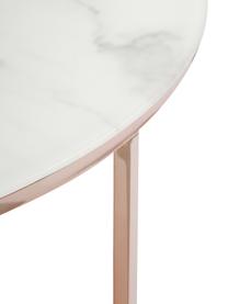 Mesa de centro redonda Antigua, tablero de vidrio en aspecto mármol, Tablero: vidrio estampado con aspe, Estructura: acero, latón, Mármol blanco, rosa, Ø 80 x Al 45 cm