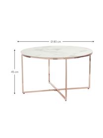 Mesa de centro redonda Antigua, tablero de vidrio en aspecto mármol, Tablero: vidrio estampado con aspe, Estructura: acero, latón, Mármol blanco, rosa, Ø 80 x Al 45 cm