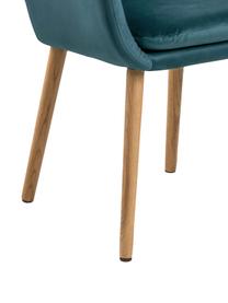 Krzesło z podłokietnikami z aksamitu i drewnianymi nogami Emilia, Tapicerka: poliester (aksamit) Dzięk, Nogi: drewno dębowe, olejowane, Niebieski aksamit, Nogi: drewno dębowe, S 57 x G 59 cm
