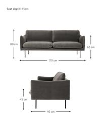 Fluwelen bank Moby (2-zits) met metalen poten, Bekleding: fluweel (hoogwaardig poly, Frame: massief grenenhout, FSC-g, Poten: gepoedercoat metaal, Fluweel bruingrijs, B 170 x D 95 cm