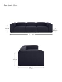 Sofá modular Lennon (4 plazas), Tapizado: 100% poliéster Alta resis, Estructura: madera de pino maciza, ma, Patas: plástico, Tejido azul oscuro, An 327 x F 119 cm