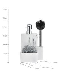 Súprava dávkovača na mydlo Galia, 3 diely, Biela, mramorovaná, odtiene striebornej, Š 24 x V 12 cm