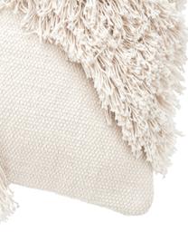Baumwoll-Kissenhülle Inga mit Fransen-Motiv, 100 % Baumwolle, GRS-zertifiziert, Beige, B 45 x L 45 cm
