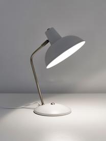 Retro-Schreibtischlampe Hood in Weiß, Lampenschirm: Metall, lackiert, Lampenfuß: Metall, lackiert, Weiß, Messingfarben, 20 x 38 cm
