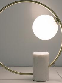 Glam-Tischlampe Soho mit Marmorfuß, Lampenschirm: Glas, Lampenfuß: Marmor, Weiß, Messing, 40 x 42 cm