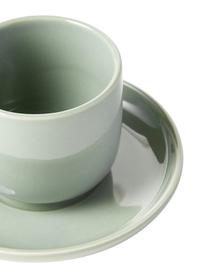 Porzellan Espressobecher Nessa mit Untertassen, 4 Stück, Hochwertiges Hartporzellan, Salbeigrün, Ø 7 x H 6 cm