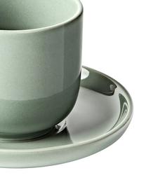 Porcelánové pohárky na espresso s podšálky Nessa, 4 ks, Vysoce kvalitní porcelán, Šalvějově zelená, Š 7 cm, V 6 cm