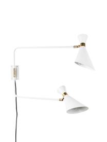 Große Verstellbare Wandleuchte Double Shady mit Stecker, Dekor: Metall, vermessingt, Weiß, Messingfarben, B 87 x H 60 cm