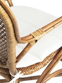 Silla con reposabrazos Miel, Estructura: madera de ratán pintada, Asiento: algodón, Tejido blanco, ratán, An 55 x L 96 cm