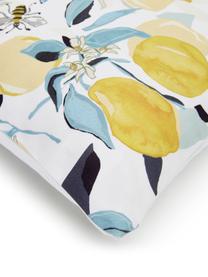 Katoenen kussenhoes Bumble met citroenprint, 100% katoen, Wit, blauw, geel, B 40 x L 40 cm
