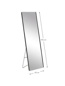 Specchio quadrato da terra Stefo, Cornice: metallo rivestito, Superficie dello specchio: lastra di vetro, Nero, Larg. 45 x Alt. 140 cm