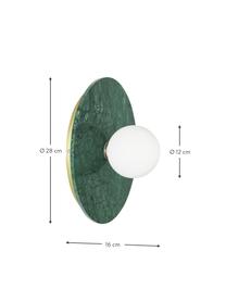 Aplique / Plafón de mármol Cehlani, Pantalla: vidrio opalino, Anclaje: mármol, Verde, veteado, Ø 28 x Al 16 cm