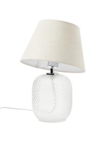 Lámpara de mesa pequeña de vidrio Cornelia, Pantalla: poliéster, Cable: plástico, Beige, blanco, Ø 28 x Al 38 cm