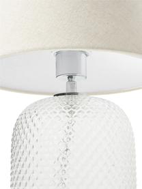 Kleine Tischlampe Cornelia mit transparentem Glasfuß, Lampenschirm: Polyester, Lampenfuß: Glas, Beige, Weiß, Ø 28 x H 38 cm