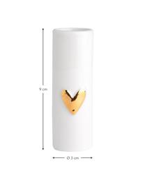 Jarrones pequeños de porcelana Heart, 2 uds., Porcelana, Blanco, dorado, Ø 3 x Al 9 cm