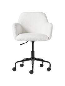 Bouclé-Schreibtischstuhl Lucie, Bezug: 80 % Polyester (Bouclé), , Beine: Metall, pulverbeschichtet, Rollen: Kunststoff, Bouclé Weiß, Schwarz, B 57 x T 57 cm