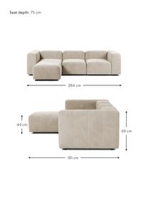 Sofa modułowa z pufem Lena (4-osobowa), Tapicerka: tkanina (88% poliester, 1, Stelaż: drewno sosnowe, sklejka, , Nogi: tworzywo sztuczne, Beżowa tkanina, S 284 x G 181 cm