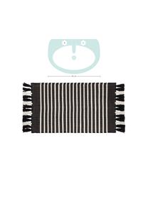 Gestreepte badmat Stripes & Structure met franjes, 100% katoen, Antraciet, gebroken wit, B 60 x L 100 cm