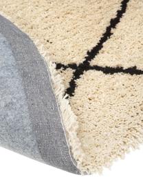 Rond pluizig hoogpolig vloerkleed Naima, handgetuft, Bovenzijde: polyester, Onderzijde: katoen, Beige, zwart, Ø 200 cm (maat L)