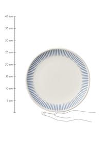Dinerborden Zabelle met streepversiering, 4 stuks, Keramiek, Crèmewit, blauw, Ø 27 x H 3 cm