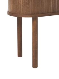Highboard Calary mit geriffelter Front, Korpus: Mitteldichte Holzfaserpla, Beine: Massives Eichenholz, FSC-, Griffe: Metall, gebürstet, Walnussholz-Optik, B 75 x H 130 cm