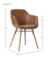 Petite chaise à accoudoirs cuir synthétique avec pieds en bois Fiji, Cuir synthétique brun, larg. 59 x haut. 84 cm