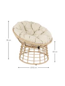 Poltrona da esterno in vimini di plastica con cuscino di seduta Molly, Struttura: acciaio, verniciato a pol, Seduta: fibre sintetiche, Rivestimento: poliestere, Marrone chiaro, beige, Ø 92 x Alt. 78 cm