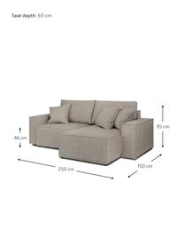 Divano letto angolare in tessuto grigio chiaro con contenitore Melow, Rivestimento: 100% poliestere Con 80.00, Struttura: legno duro, legno tenero,, Tessuto grigio chiaro, nero, Larg. 250 x Prof. 150 cm