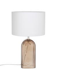 Große Tischlampe Bela mit Glasfuß, Lampenschirm: Baumwolle, Lampenfuß: Glas, Weiß, Braun, Ø 30 x H 50 cm