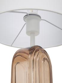 Große Tischlampe Bela mit Glasfuß, Lampenschirm: Baumwolle, Lampenfuß: Glas, Weiß, Braun, Ø 30 x H 50 cm