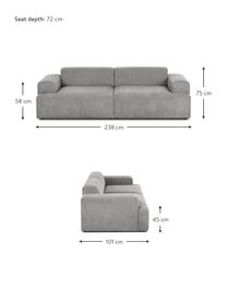 Divano 3 posti in velluto a coste Melva, Rivestimento: velluto a coste (92% poli, Struttura: legno di pino massiccio, , Piedini: plastica, Velluto a coste grigio, Larg. 238 x Prof. 101 cm