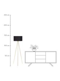 Stojacia tripod lampa s textilným tienidlom Cella, Čierna, odtiene zlatej, Ø 45 x V 147 cm