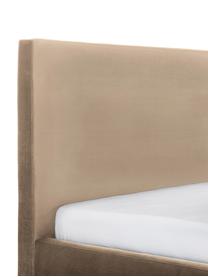 Gestoffeerd fluwelen bed Peace in taupe, Frame: massief grenenhout en pla, Bekleding: polyester fluweel, Poten: gepoedercoat metaal, Fluweel taupe, 180 x 200 cm
