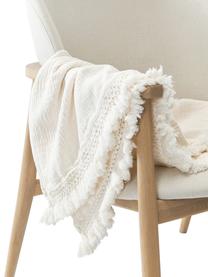 Katoenen plaid Piera met franjes, 100% katoen, Crèmewit, B 140 x L 180 cm