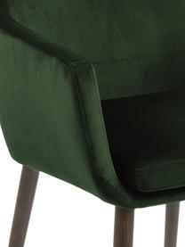 Krzesło z aksamitu z podłokietnikami i drewnianymi nogami Nora, Tapicerka: aksamit poliestrowy Dzięk, Nogi: drewno dębowe, bejcowane, Leśny zielony aksamit, Nogi: drewno dębowe, S 58 x G 58 cm