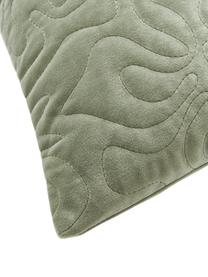 Samt-Kissenhülle Hera mit dekorativer Verzierung, 100 % recyceltes Polyester, Salbeigrün, B 45 x L 45 cm