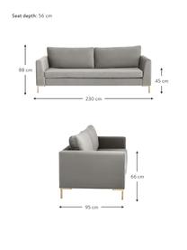 Sofa z aksamitu z metalowymi nogami Luna (3-osobowa), Tapicerka: aksamit (poliester) Dzięk, Nogi: metal galwanizowany, Jasnoszary aksamit, S 230 x G 95 cm