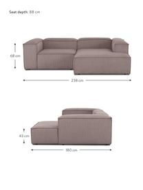 Sofá rinconera modular de pana Lennon, Tapizado: pana (92% poliéster, 8% p, Estructura: madera de pino maciza, ma, Patas: plástico, Pana marrón, An 238 x F 180 cm, chaise longue derecha