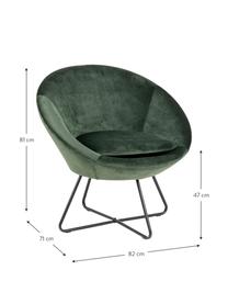 Fluwelen fauteuil Center in groen, Bekleding: polyester fluweel Met 25., Frame: metaal, gepoedercoat, Fluweel bosgroen, B 82 x H 71 cm