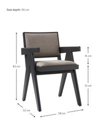 Chaise à accoudoirs rembourrée Sissi, Tissu taupe, noir, larg. 58 x prof. 52 cm