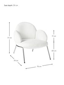 Bouclé koktejlové křeslo s kovovými nohai Luan, Bouclé, bílá, Š 76 cm, H 79 cm