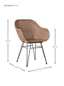 Krzesło z podłokietnikami z polirattanu Costa, 2 szt., Stelaż: metal malowany proszkowo, Beżowy, S 57 x G 58 cm