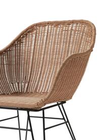 Krzesło z podłokietnikami z polirattanu Costa, 2 szt., Stelaż: metal malowany proszkowo, Jasny brązowy, czarny, S 57 x G 58 cm