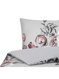 Pościel z satyny bawełnianej Blossom, Wielobarwny, szary, 135 x 200 cm + 1 poduszka 80 x 80 cm